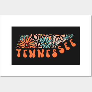 Tennessee State Design | Artist Designed Illustration Featuring Tennessee State Filled With Retro Flowers with Retro Hand-Lettering Posters and Art